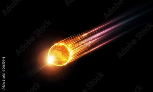 Abstract meteorite of Bitcoin in futuristic Light out technology background Hitech communication concept innovation background, vector design