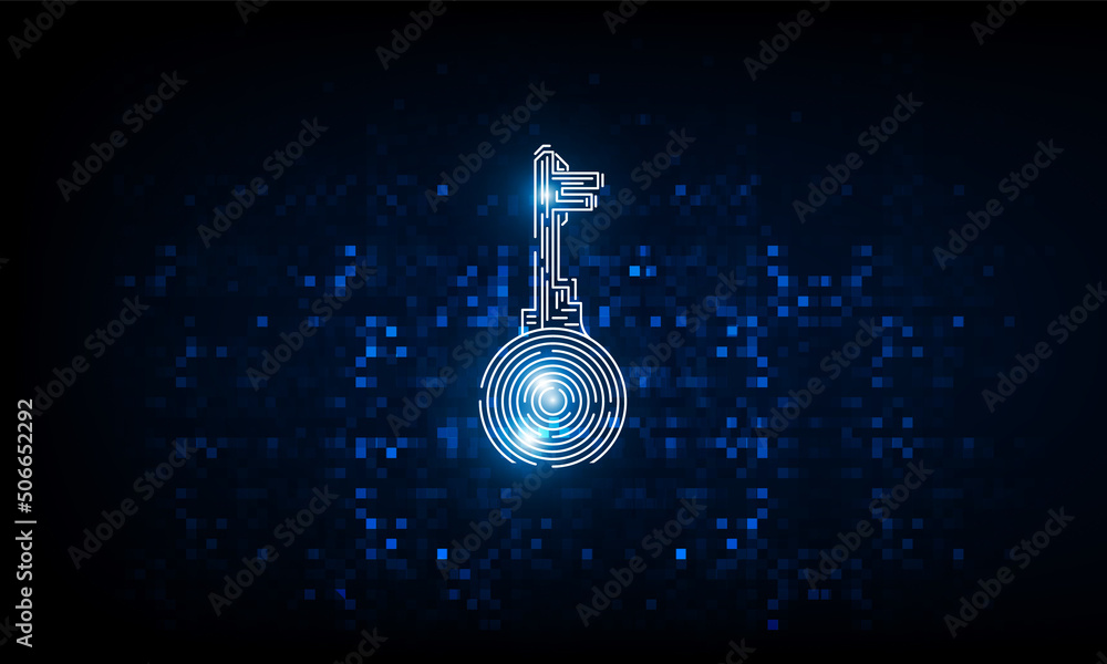 Abstract pixel Key Door open Light out technology and Question mark