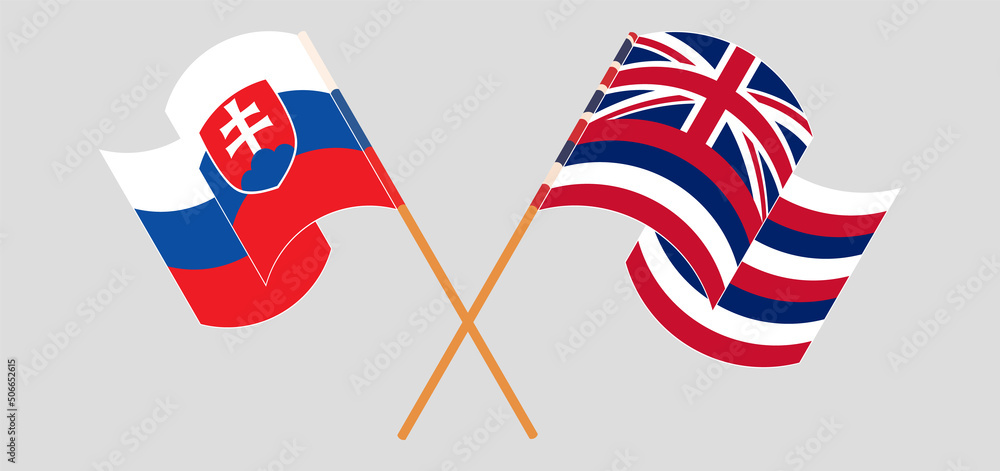 Crossed and waving flags of Slovakia and The State Of Hawaii Crossed and waving flags of Slovakia and The State Of Hawaii