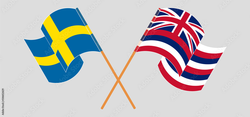 Crossed and waving flags of Sweden and The State Of Hawaii Crossed and waving flags of Sweden and The State Of Hawaii