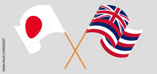 Crossed and waving flags of Japan and The State Of Hawaii