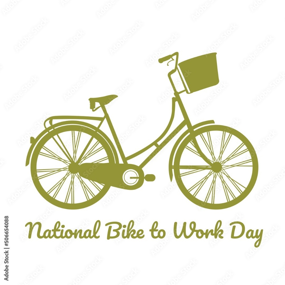 Illustrative image of green bicycle with national bike to work day text against white background