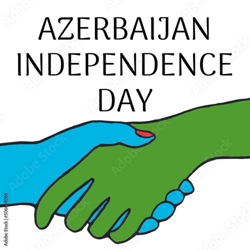Illustration of azerbaijan independence day text with diverse people handshaking on white background