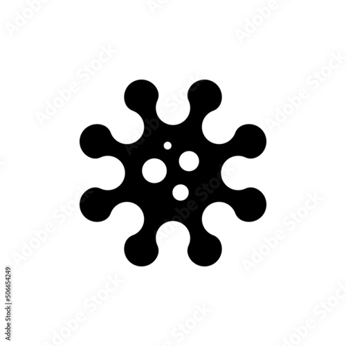 Solid black icon of a virus, bacteria cell. Coronavirus, Covid-19, monkeypox. Infection concept. Rare disease. Flat isolated symbol sign for: illustration, logo, design, web, dev, ui,ux. Vector EPS 10