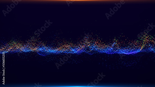 Futuristic glowing wave. The concept of big data. Network connection. Cybernetics. Abstract dark background of dots connected by lines. Digital landscape. 3d rendering.