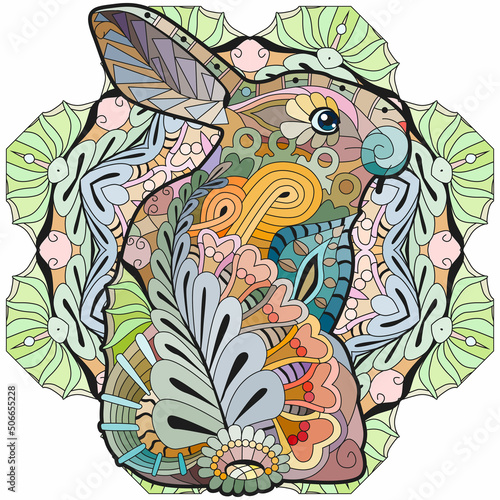 Spring rabbit on mandala for decoration