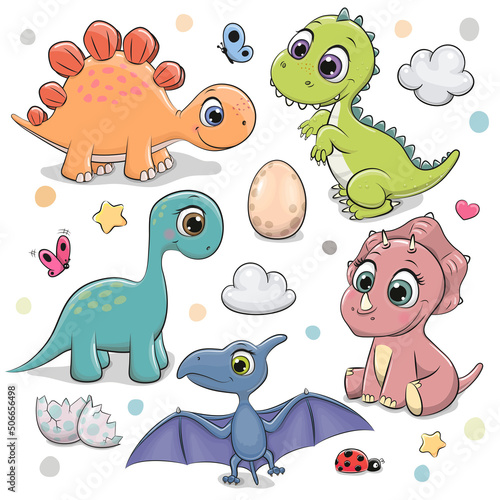 Cute Cartoon dinosaurs isolated on a white background photo
