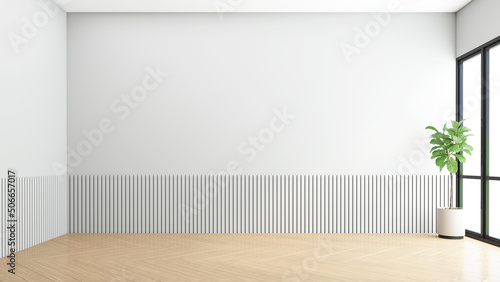 Fototapeta Naklejka Na Ścianę i Meble -  Minimalist empty room with gray wall and wood floor. 3d rendering