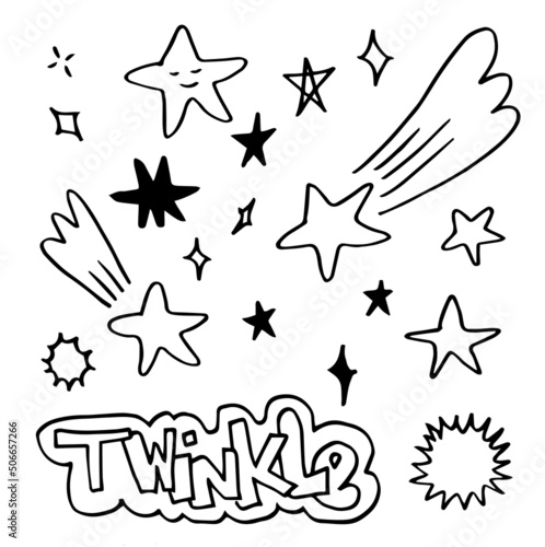 Hand drawn stars set. Star doodles collection on white background.