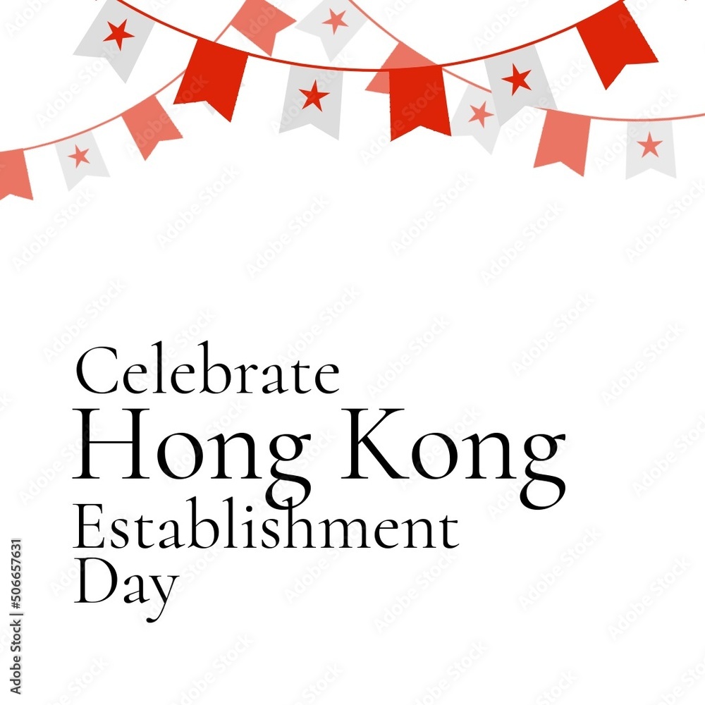 Fototapeta premium Illustration of buntings with celebrate hong kong establishment day text on white background