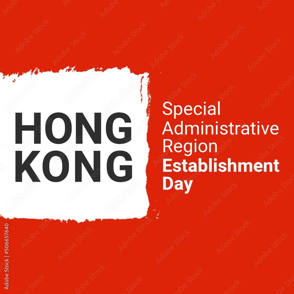 Fototapeta premium Hong kong special administrative region establishment day text on orange and white background