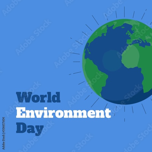 Illustrative image of earth and world environment day text against blue background, copy space