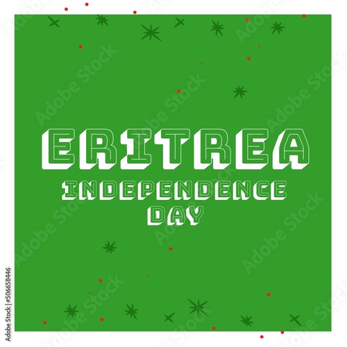 Illustration of eritrea independence day text with decorations on green background, copy space