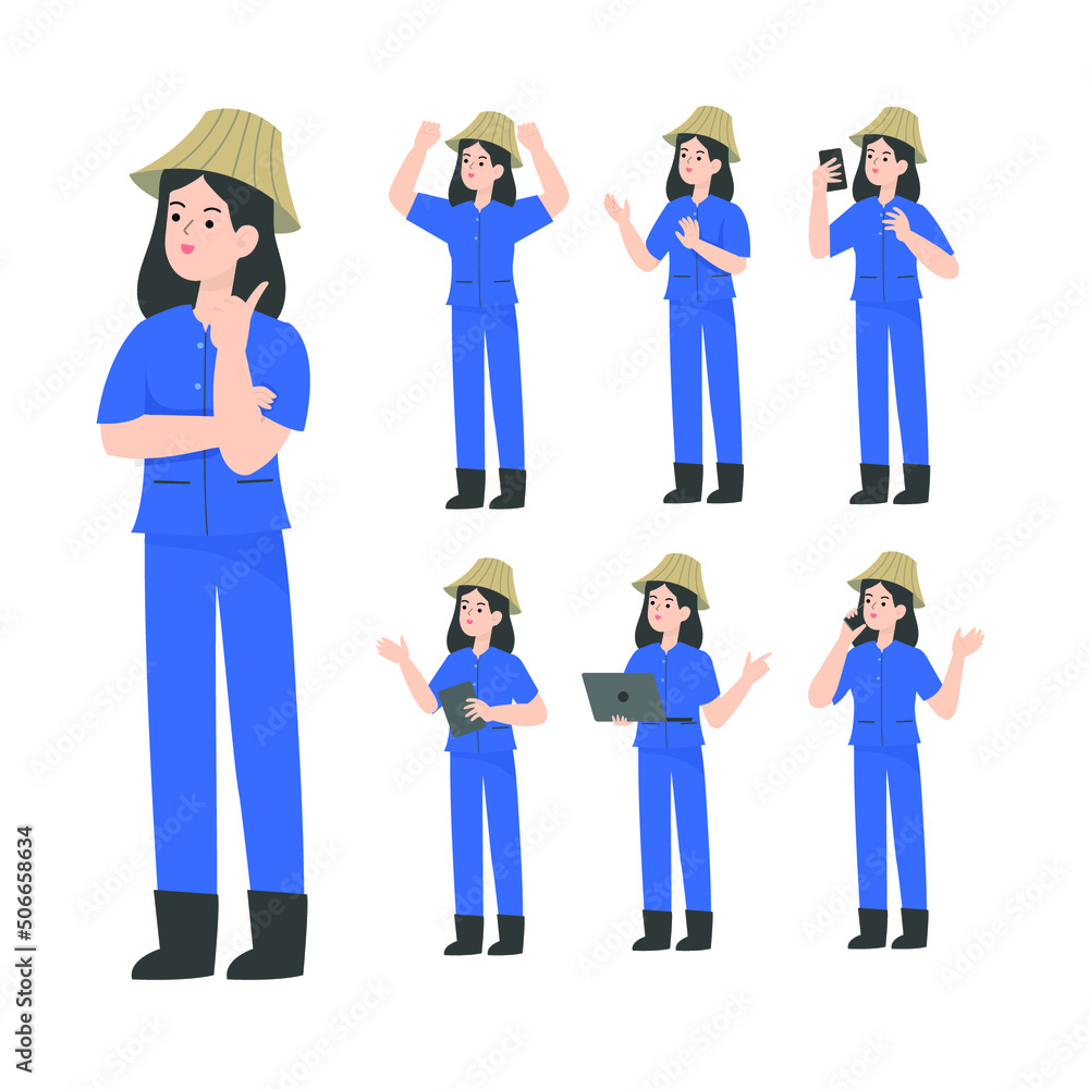 Thai Woman smart farmer cartoon presenting concept