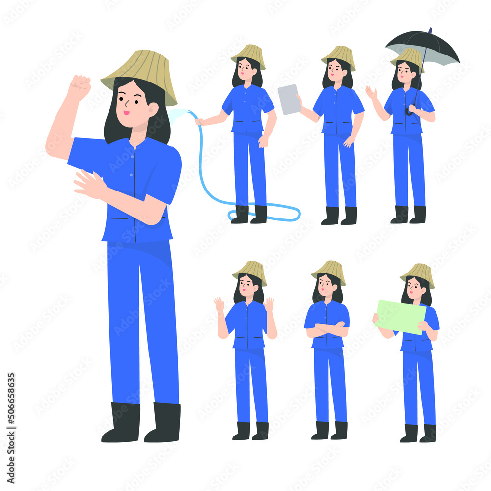 Thai Woman smart farmer cartoon presenting concept