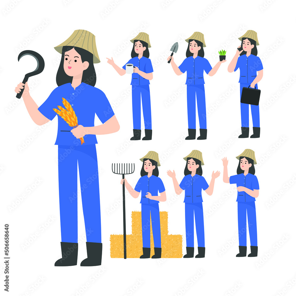 Thai Woman smart farmer cartoon presenting concept Thai Woman smart farmer cartoon presenting concept