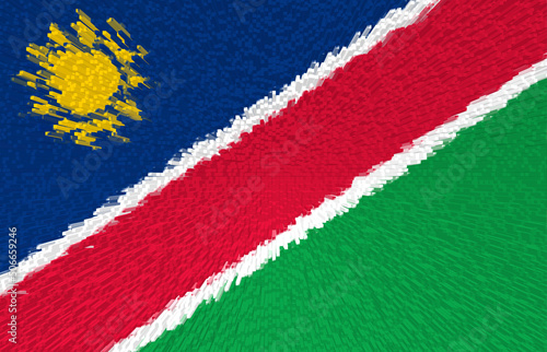 3d illustration of the flag of Republic of Namibia. The flag is blue, red and green.