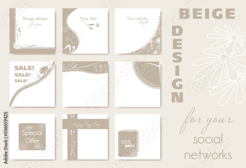 Instagram post design template, set of resizable social media vector mockups
