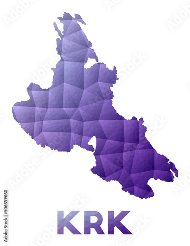 Low poly illustration of the island Krk. Purple geometric design. Polygonal vector illustration.