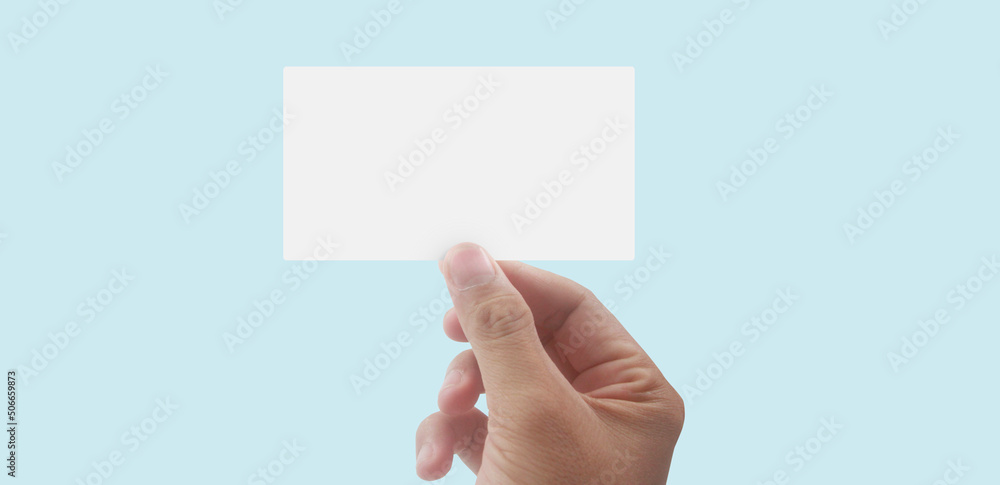 Fototapeta premium Close up of hand holding virtual card with. Credit card