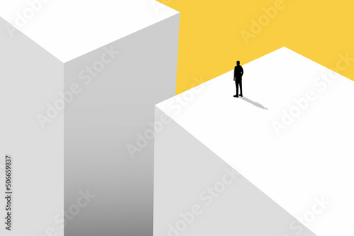 businessman stand crossing a building, Symbol of overcoming challenges, barriers, obstacles, risk concept