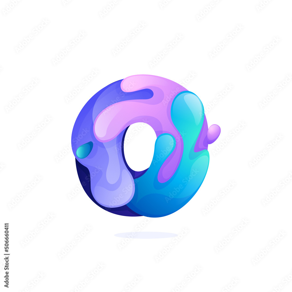 Number zero logo with water waves and drops. Pure blue gradient font style. Number zero logo with water waves and drops. Pure blue gradient font style.