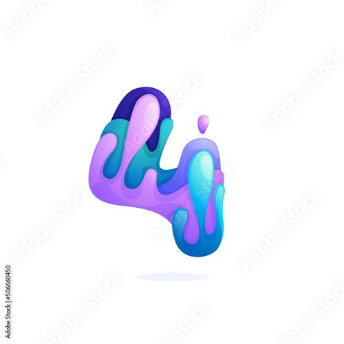 Number four logo with water waves and drops. Pure blue gradient font style.