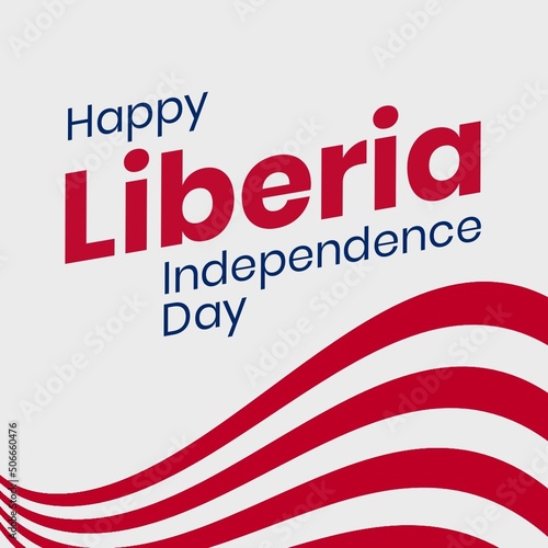 Illustration of happy liberia independence day text with red stripes on white background, copy space