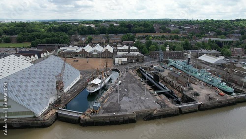 Historic Dockyard Chatham Kent UK panning drone aerial view photo