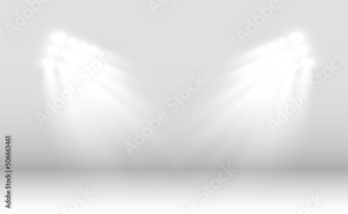 White scene on with spotlights. Vector illustration. 
