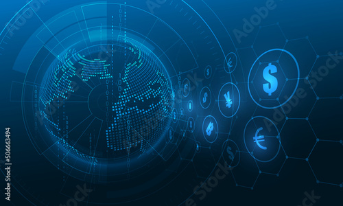 Money transfer. Global Currency. Stock Exchange. Stock vector illustration.