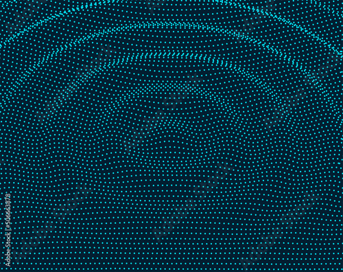 Vector ripple effect. 3D waves formed by dots. Minimal background design with concentric waves.
