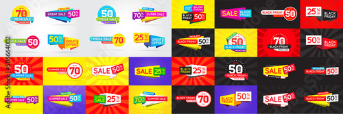 Big Set of Sale Signs, Banners, Posters, Cards. Vector. Black Friday, Cyber Monday..