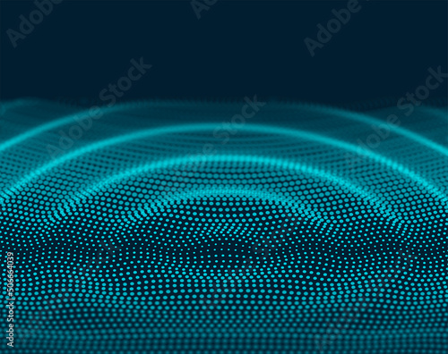 Vector 3D ripple effect abstract background. Futuristic technology design with concentric circles formed by dots. 
