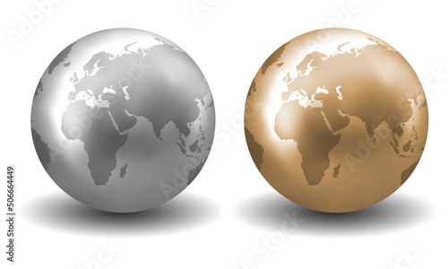 Terre Globe Or et argent Métal