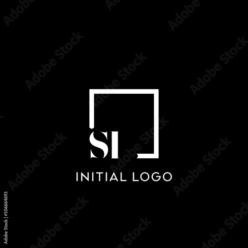 Letter SI simple square logo design ideas