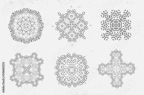 Set of Another World Alien like pattern structures. Mandala. Sound Vibration Resonance.