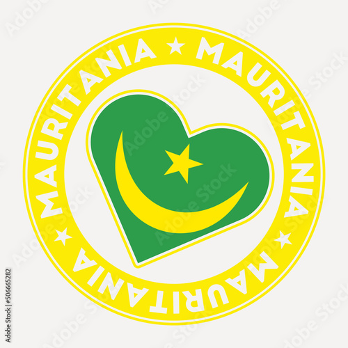 Mauritania heart flag badge. From Mauritania with love logo. Support the country flag stamp. Vector illustration. photo