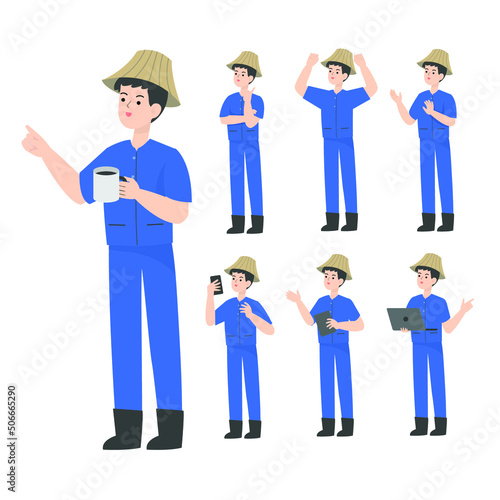 Thai smart farmer cartoon presenting concept