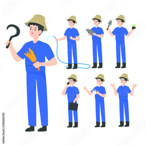 Thai smart farmer cartoon presenting concept