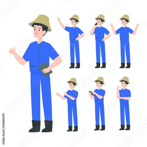 Thai smart farmer cartoon presenting concept