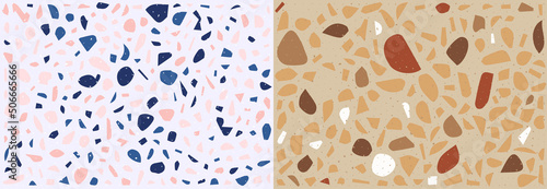 Set of Terrazzo Floor Texture. Classic italian floor composed of natural stone, granite, quartz, marble, glass and concrete. Seamless pattern.