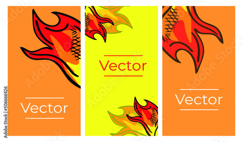 Fire flame sketch set of vector illustrations. Forest fires, hot summer dry season warning hand drawn vertical background. Spicy bbq sauce media banner