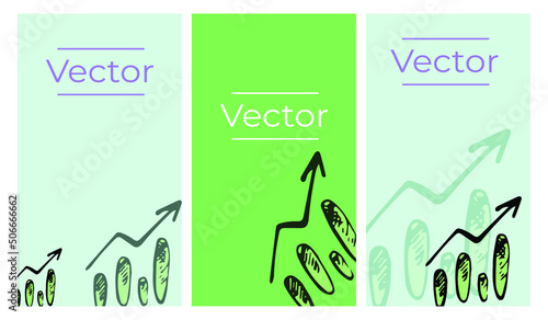 Upward trend graph sketch vector set of illustrations. Bull market rise hand drawn vertical background. Growth diagram media banner