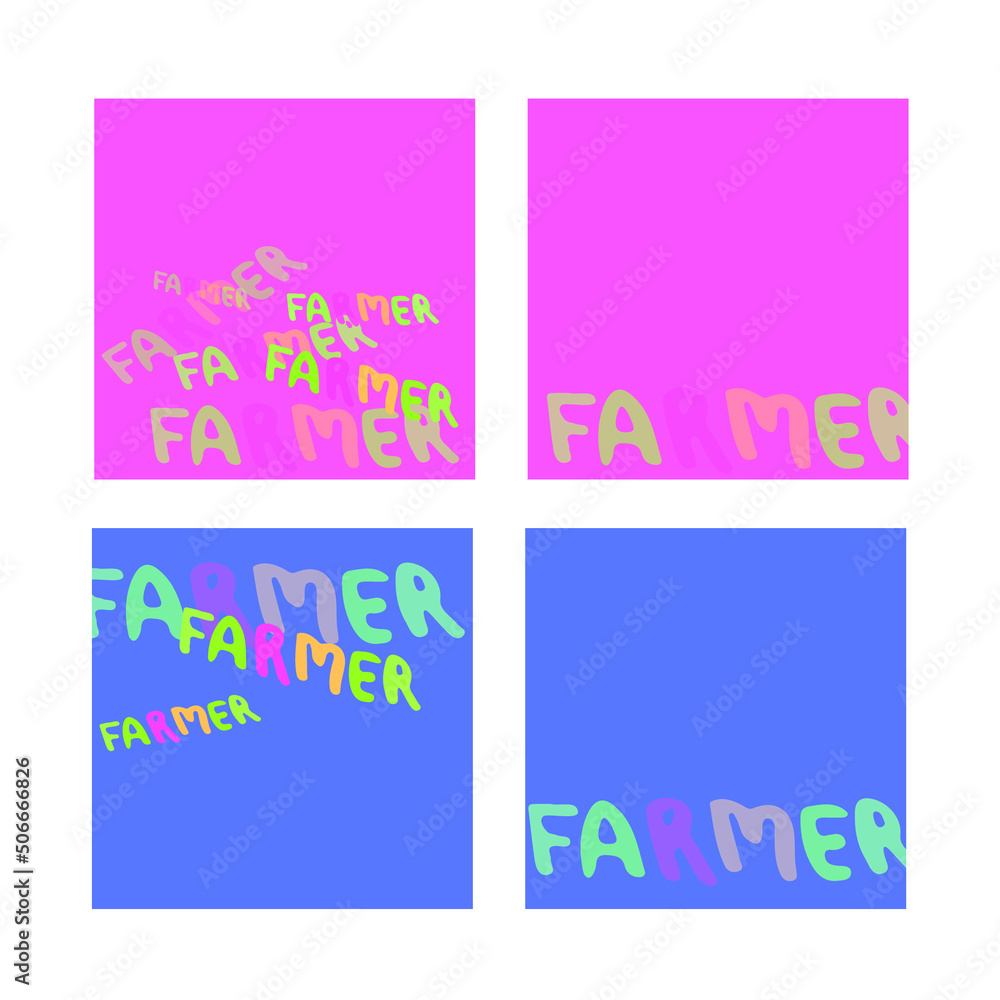 Farmer lettering set of vector illustrations. Farm organic market text hand drawn square background. Farmer lettering set of vector illustrations. Farm organic market text hand drawn square background.