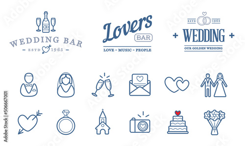 Set of Vector Wedding Love Elements Merry Me Illustration can be used as Logo or Icon in premium quality