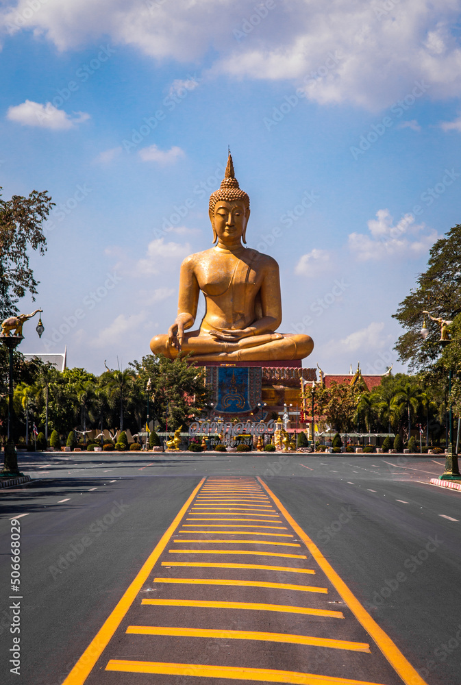 Wat Pikul Thong Phra Aram Luang or Wat Luang Por Pae temple with giant Buddha, in Sing Buri, Thailand