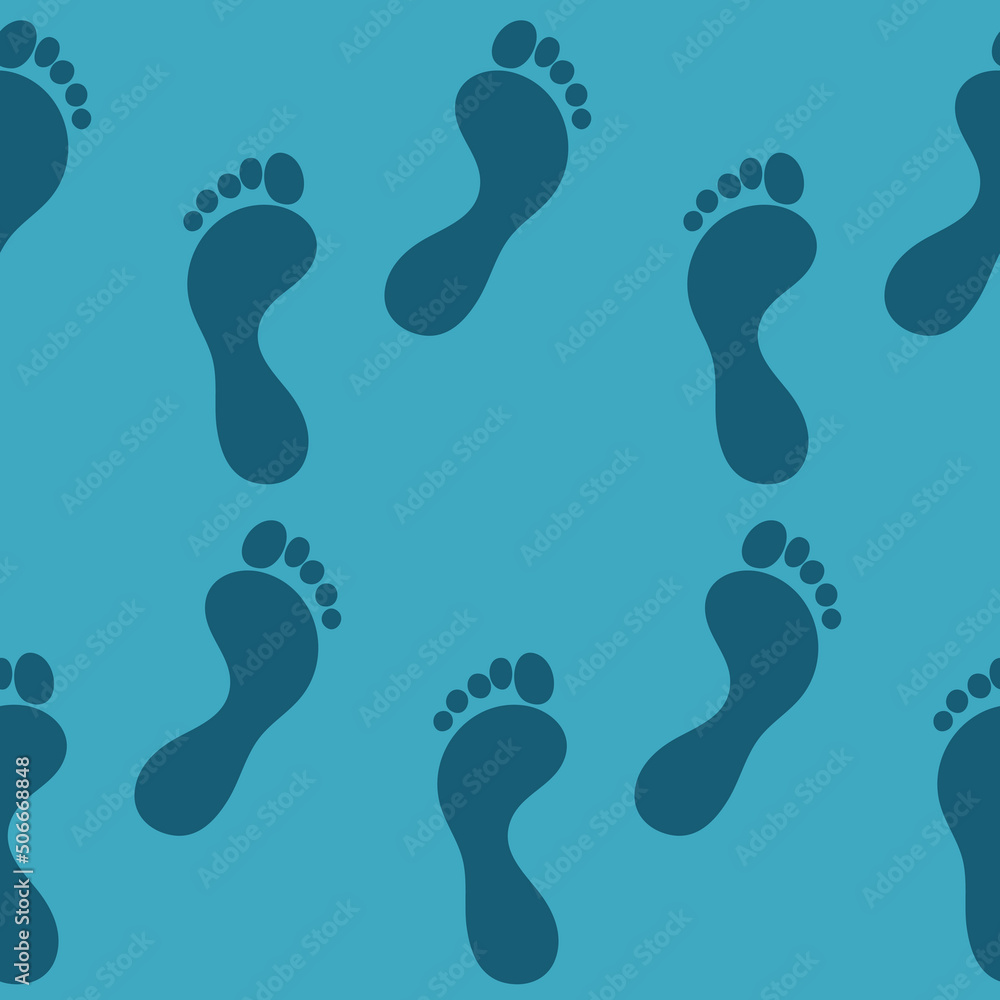 Traces of human feet on blue, footprint with fingers seamless pattern Traces of human feet on blue, footprint with fingers seamless pattern