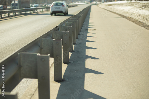 Road bumper on highway. Protection on highway. Side of road.