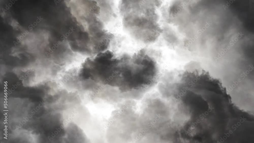 POV a thunderstorm inside the gray cumulus cloud and moved closer POV a thunderstorm inside the gray cumulus cloud and moved closer